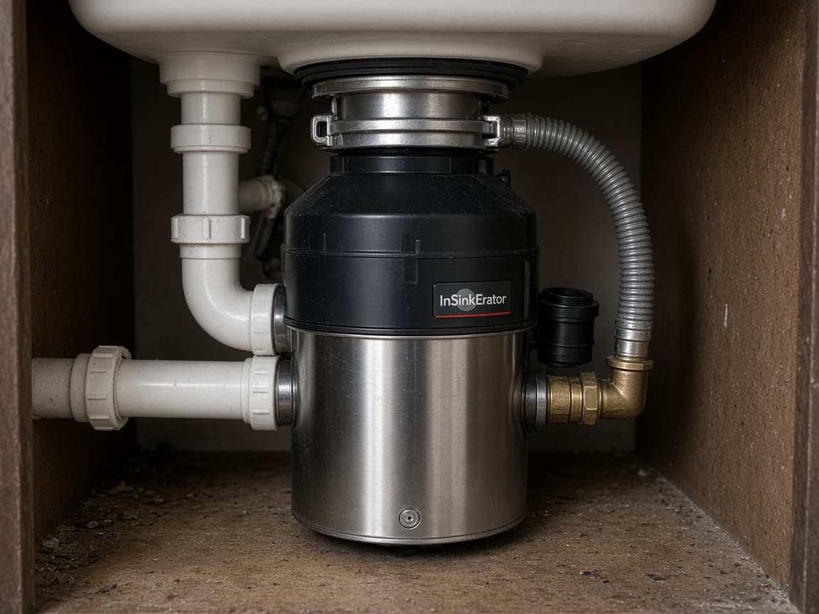 InSinkErator garbage disposal installed under a kitchen sink