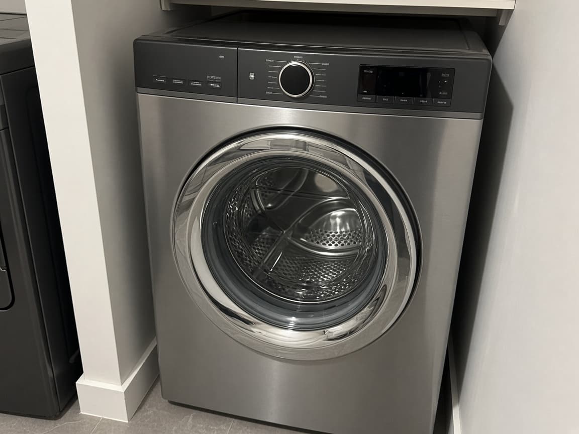 Front-load washing machine in a laundry closet